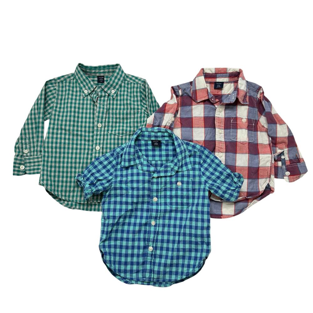 BABY GAP Plaid Button Up Shirt Lot 18-24 Months Blue Green Red Cotton Boys
